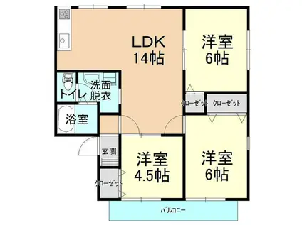 シティハイツ城北B(3LDK/1階)の間取り写真