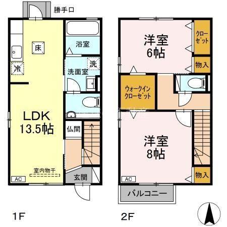 アシェット・ソル B棟(2LDK/1階)の間取り写真
