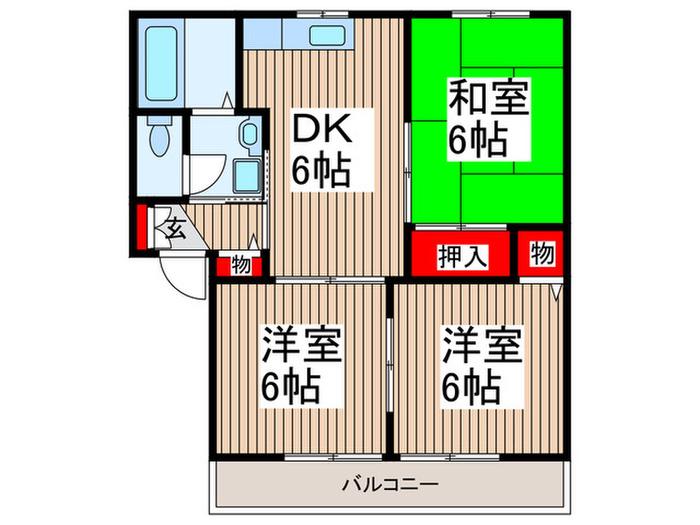 マルベリーB(3DK/2階)の間取り写真