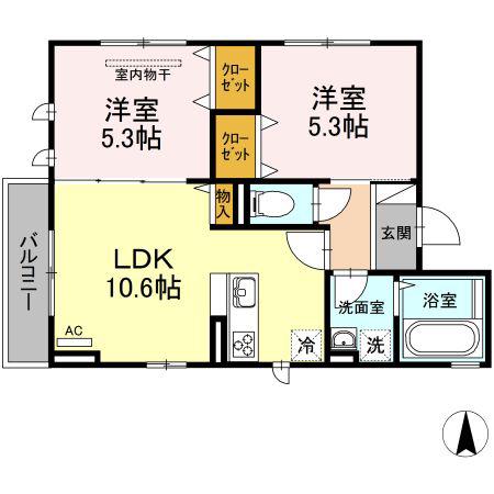 マイプレイス東照宮A(2LDK/2階)の間取り写真