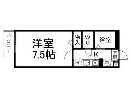 ピースフル宮町(1K/1階)の間取り写真