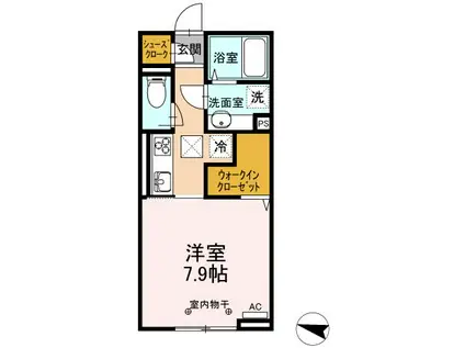 ヴェルドミールカシマII(1K/1階)の間取り写真