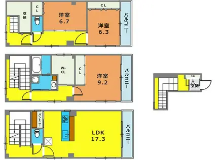 神ノ木通3丁目戸建て(3LDK/3階)の間取り写真