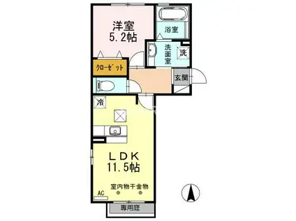 エスペランサ末広(1LDK/1階)の間取り写真