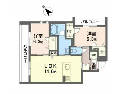 シャーメゾン A.KASTUBE(2LDK/2階)の間取り写真