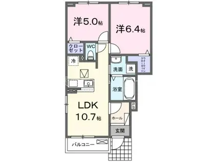 メゾン モナムールII(2LDK/1階)の間取り写真
