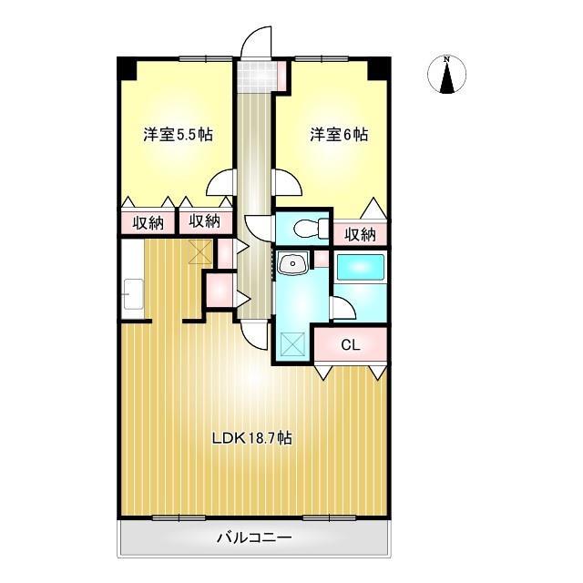 マンションベルシー(2LDK/9階)の間取り写真