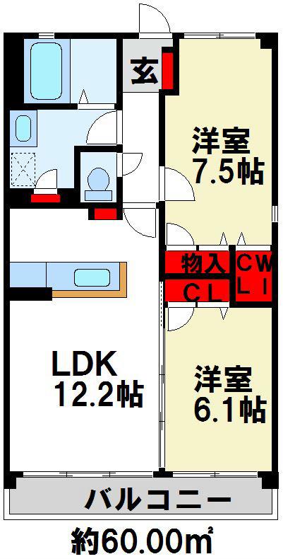 RESIAS DAZAIFU BLDG(2LDK/2階)の間取り写真