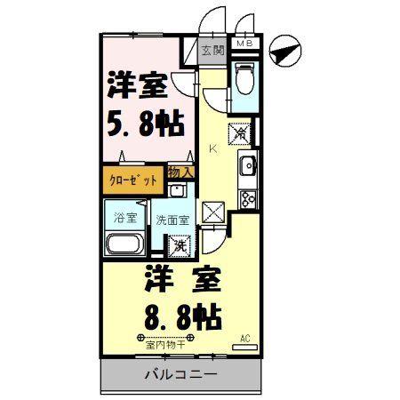 アンクレージュ(2K/1階)の間取り写真
