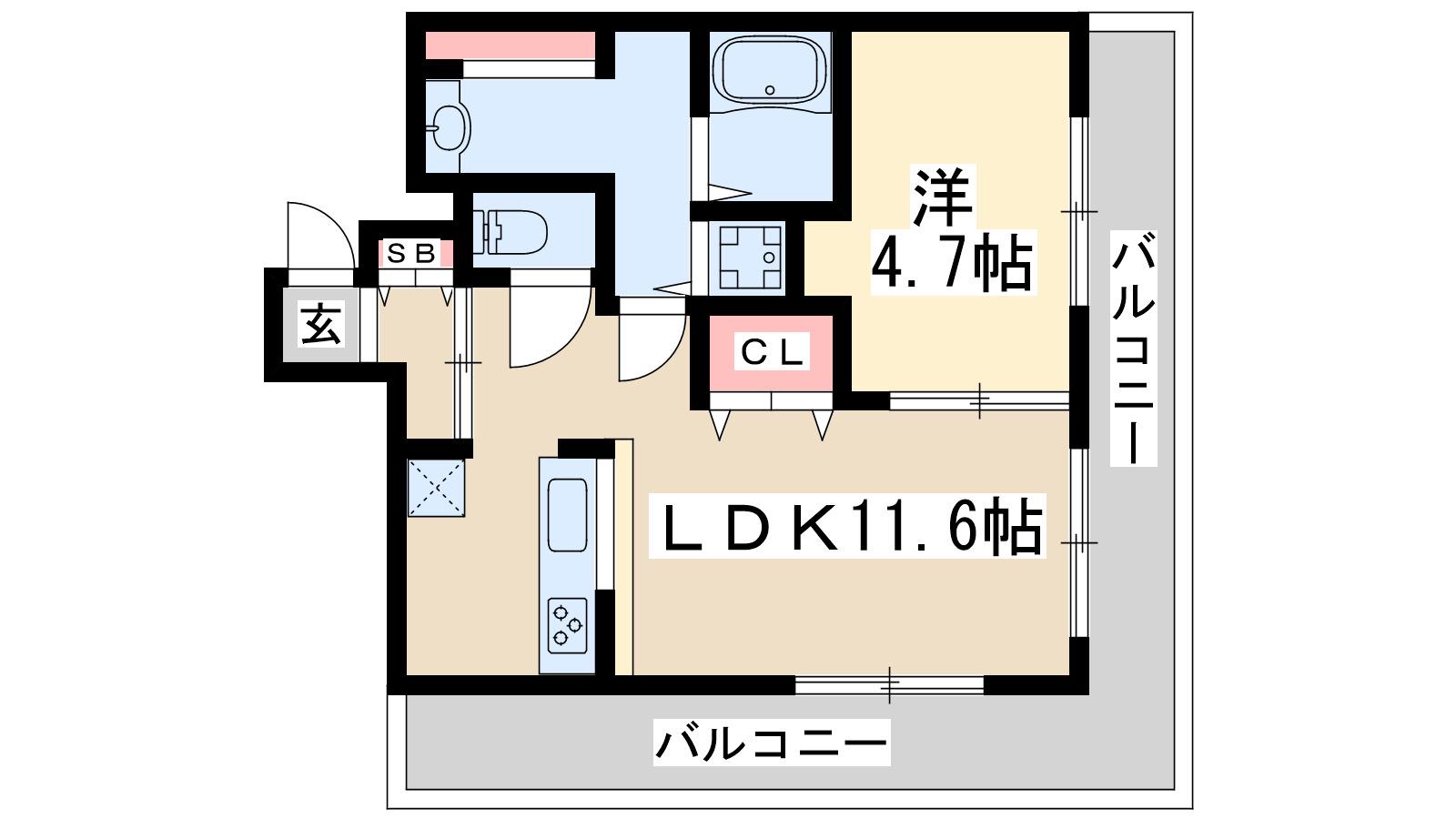 近鉄淀川リバーサイド(1LDK/5階)の間取り写真