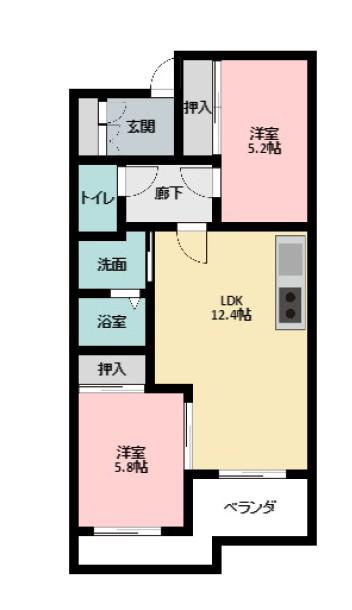 ル・リオンひくまの(2LDK/1階)の間取り写真