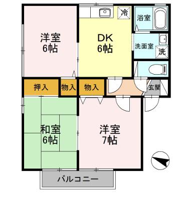 ビューラー高砂A棟(3DK/2階)の間取り写真