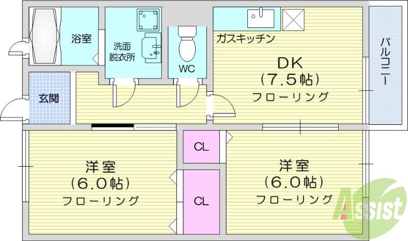 コーポ早坂(2DK/2階)の間取り写真