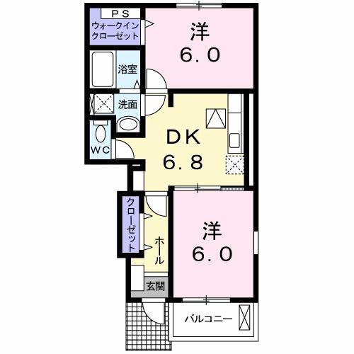 サニープレイスB(2DK/1階)の間取り写真