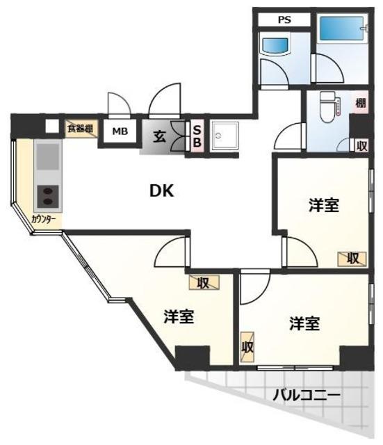 グランフォークスI鷹翔(3DK/5階)の間取り写真