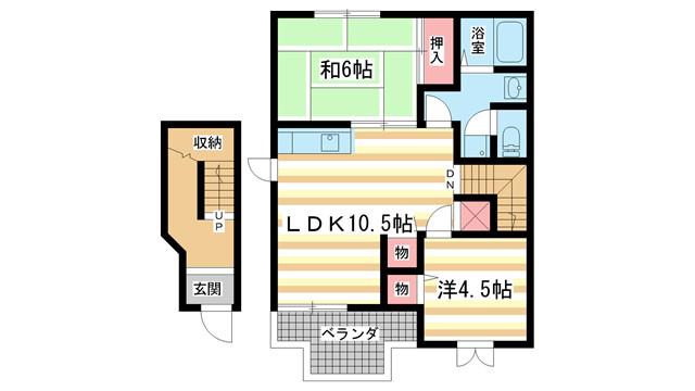 近鉄京都線 高の原駅 徒歩24分 2階建 築26年(2LDK/2階)の間取り写真