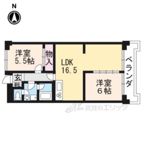 コロニアル宇治(2LDK/3階)の間取り写真