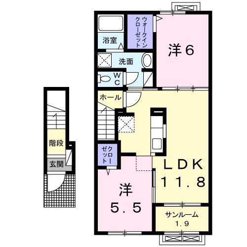 ラヴィアンローズ C(2LDK/2階)の間取り写真