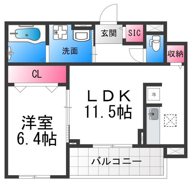 ラ・クロシェット(1LDK/1階)の間取り写真