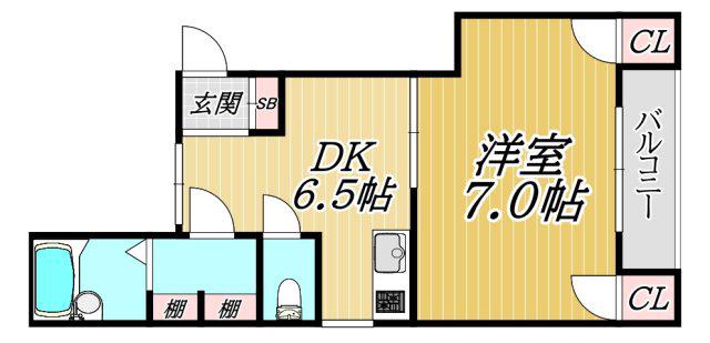 下坂部ベース(1DK/5階)の間取り写真