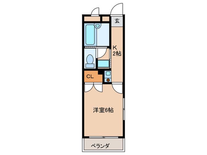 メゾンヤスフク(1K/2階)の間取り写真