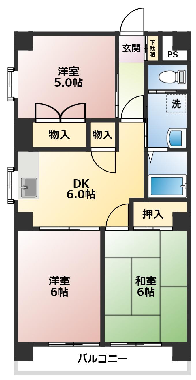 サニーヒルマンション(3DK/4階)の間取り写真