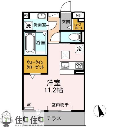 あいりす浄水(ワンルーム/1階)の間取り写真