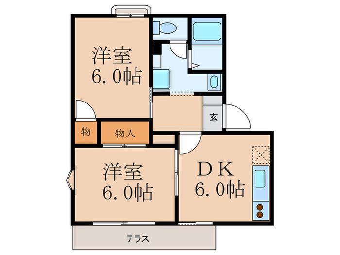 シャトルガーデン殿町C棟(2DK/1階)の間取り写真