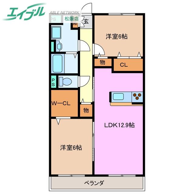 ボヌール(2LDK/1階)の間取り写真