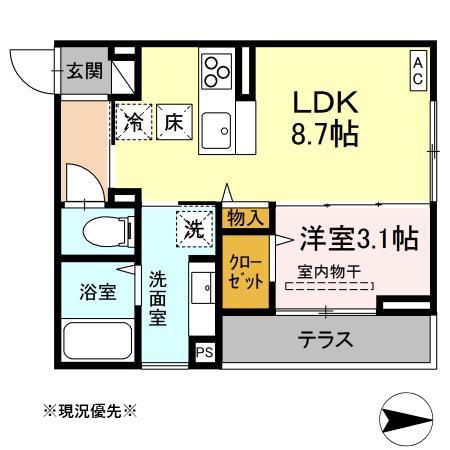 J-ROOM妃 VII番館 屋代駅前(1LDK/1階)の間取り写真