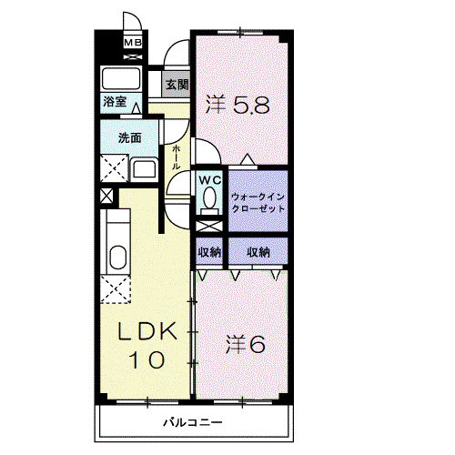 パルテール桑の木(2LDK/2階)の間取り写真