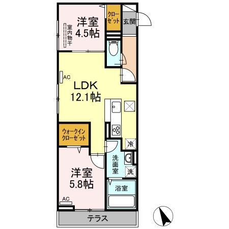 ソレアード東川口(2LDK/1階)の間取り写真
