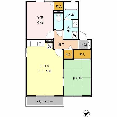 プルミエールB棟(2LDK/2階)の間取り写真