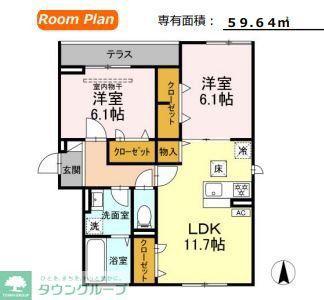 D-ROOM上篠崎(2LDK/2階)の間取り写真