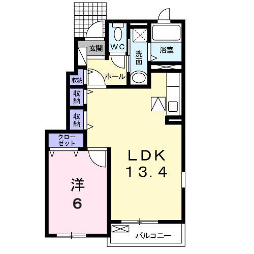 シンシアB棟(1LDK/1階)の間取り写真