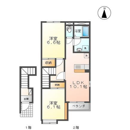 SANSA盛南(2LDK/2階)の間取り写真