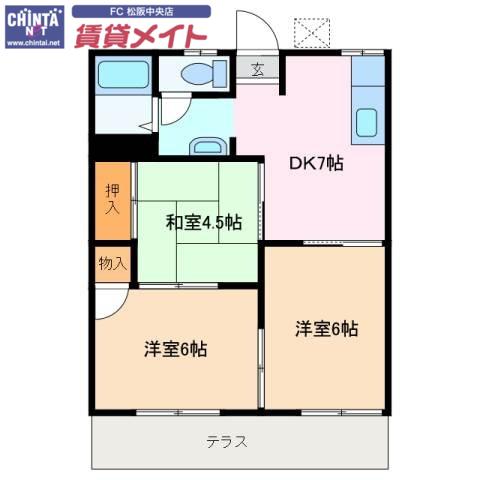 タウニー垣鼻B棟(3DK/1階)の間取り写真