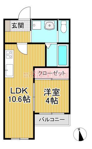 江戸屋敷アパートA棟(1LDK/2階)の間取り写真