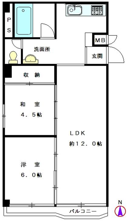 山水ハイム元麻布(2LDK/3階)の間取り写真