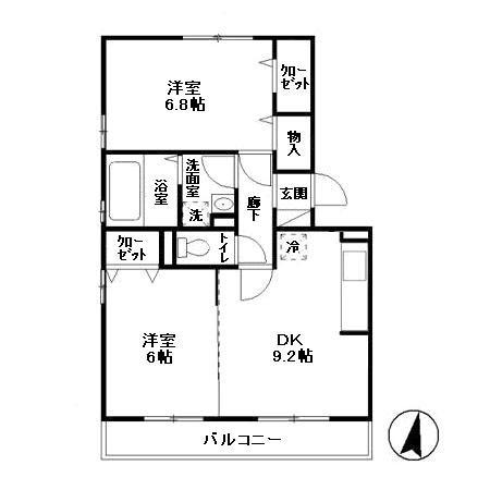 カーサフェリーチェA(2DK/2階)の間取り写真