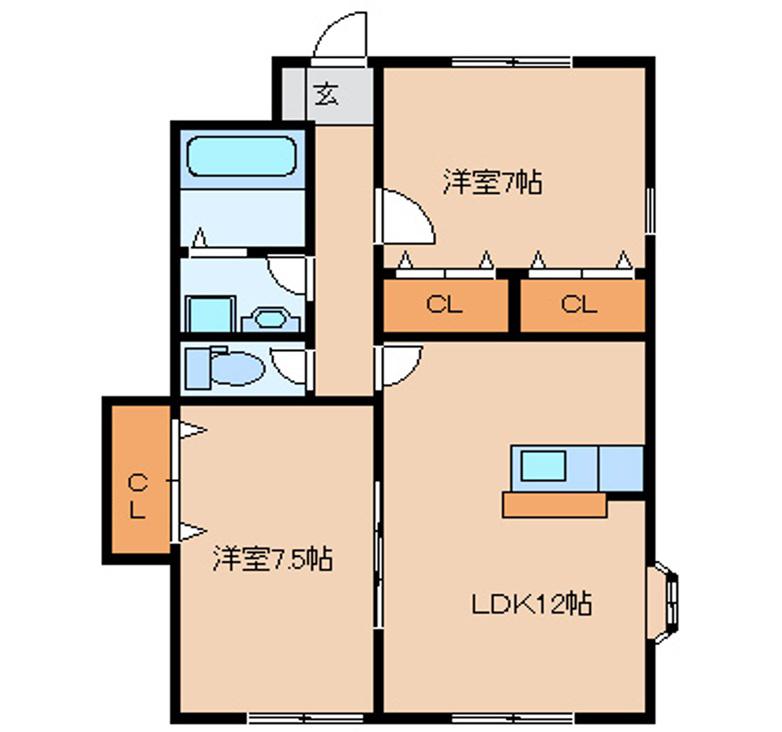 ガルテンS(2LDK/1階)の間取り写真