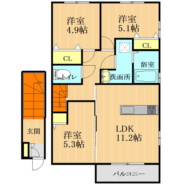 SEハイム A・B(3LDK/2階)の間取り写真