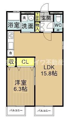 フォンテーヌII(1LDK/1階)の間取り写真