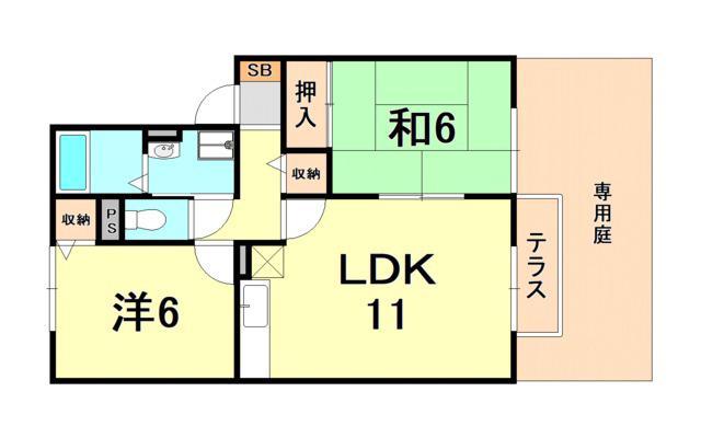 ハイツヒーロー(2LDK/1階)の間取り写真