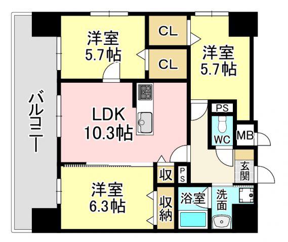 ルークス紅梅(3LDK/8階)の間取り写真