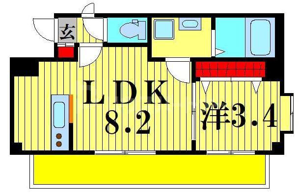 STUDIO FLAT KAMEARI(1LDK/4階)の間取り写真