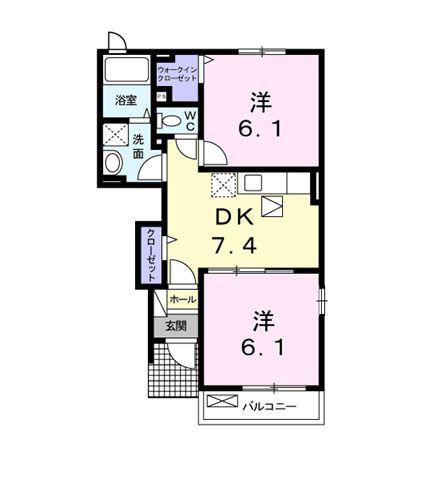エアリーガーデンII(2DK/1階)の間取り写真