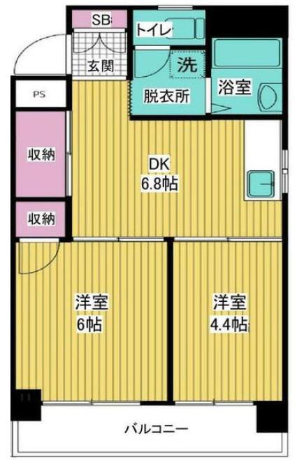ハイコート甲子園(2DK/4階)の間取り写真