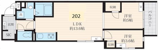 フォセット深沢(2LDK/2階)の間取り写真