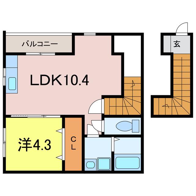 水の森ST弘法(1LDK/2階)の間取り写真